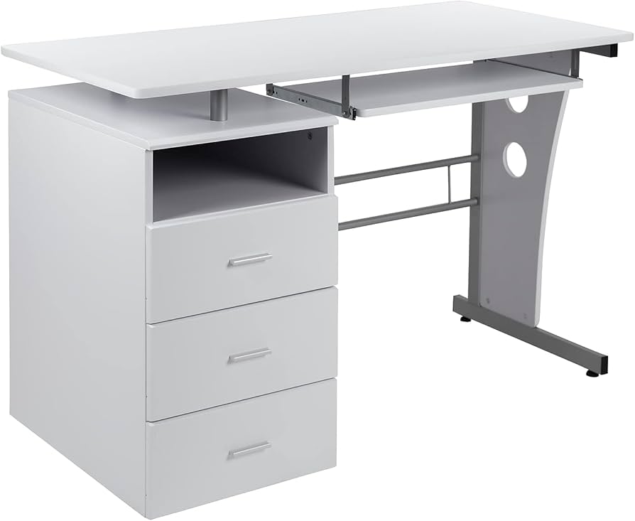 Amazon.com: Flash Furniture Joshua White Desk with Three Drawer