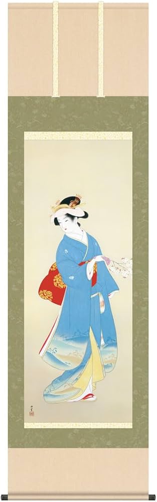 Amazon.co.jp: 掛軸 掛け軸 「春信」 上村松園 尺五 桐箱 幅54.5×高さ