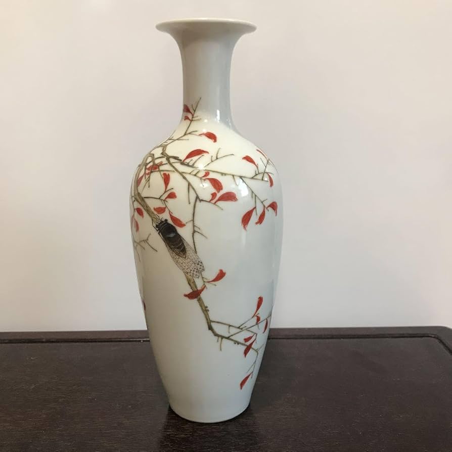 Amazon.co.jp: 中国古玩 古美術 花瓶 秋枝鳴蝉図 居仁堂製 景徳鎮 骨董
