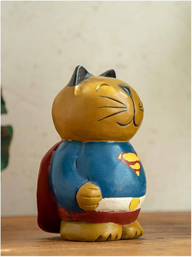 Amazon.co.jp: スーパーマン猫像彫刻装飾、無垢材工芸品家の装飾複雑な