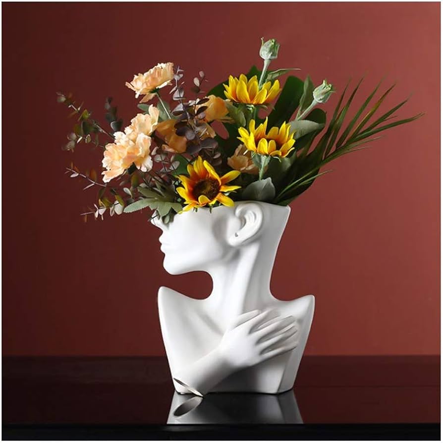 Amazon.co.jp: 花瓶の顔の造花セラミック花瓶、造花の花束、ドライ