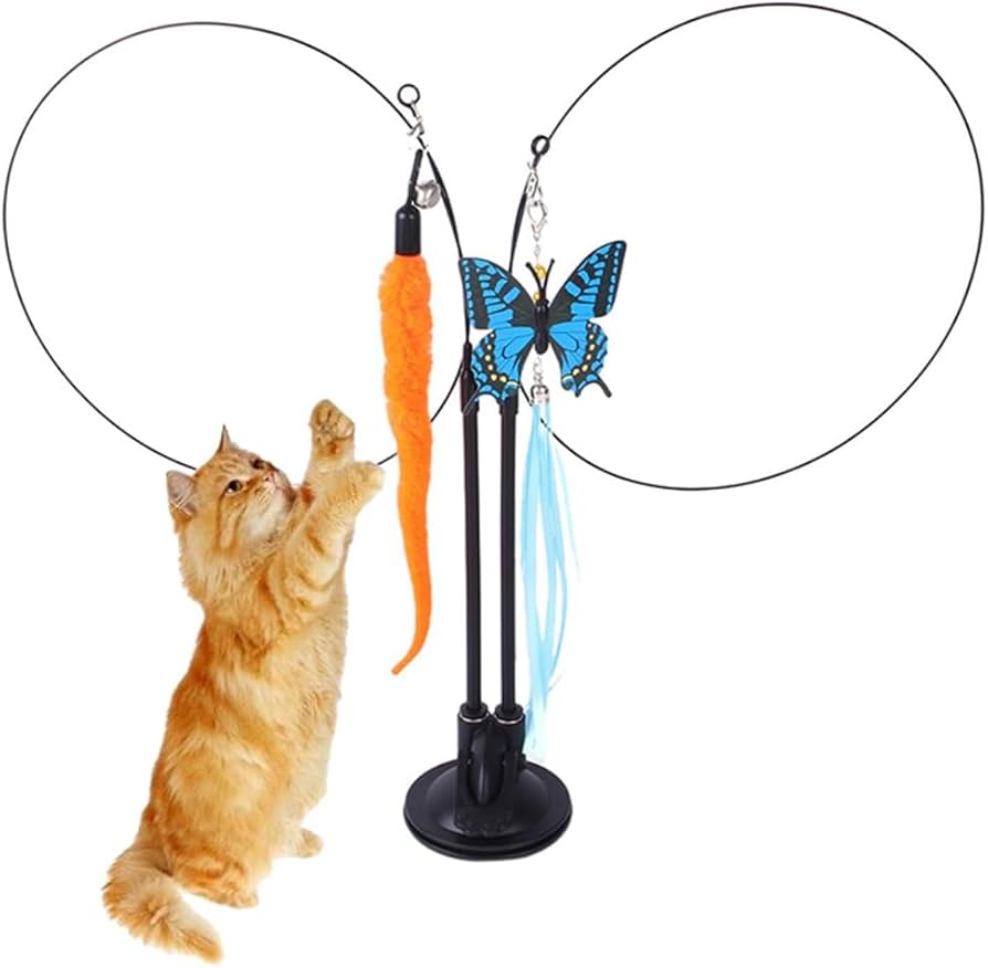 Amazon | 猫じゃらし 吸盤式 釣り竿 猫用玩具 鈴付き 毛虫 蝶