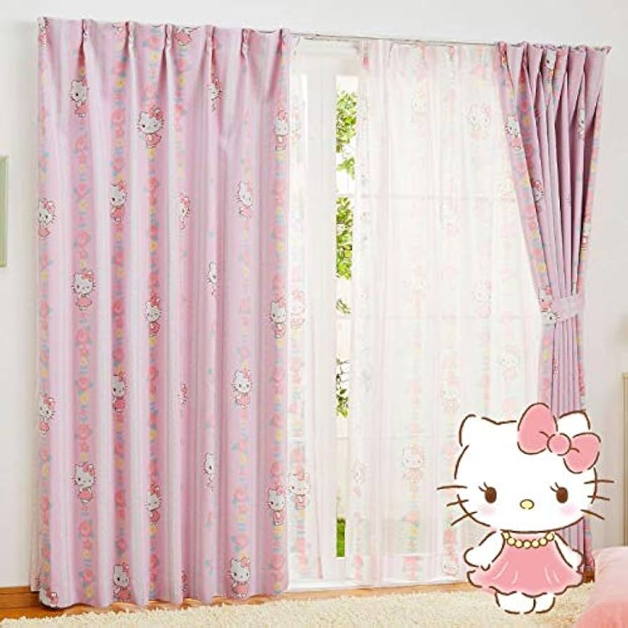 Amazon｜サンリオ(SANRIO) キティ 2級 遮光 遮熱 遮光カーテン2枚