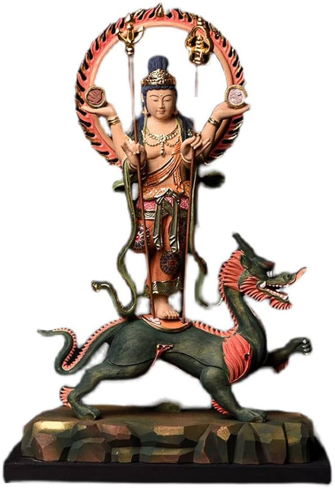 Amazon｜木彫り 仏像 【妙見菩薩立像】桧木製高級彫り彩色 切金（乗亀