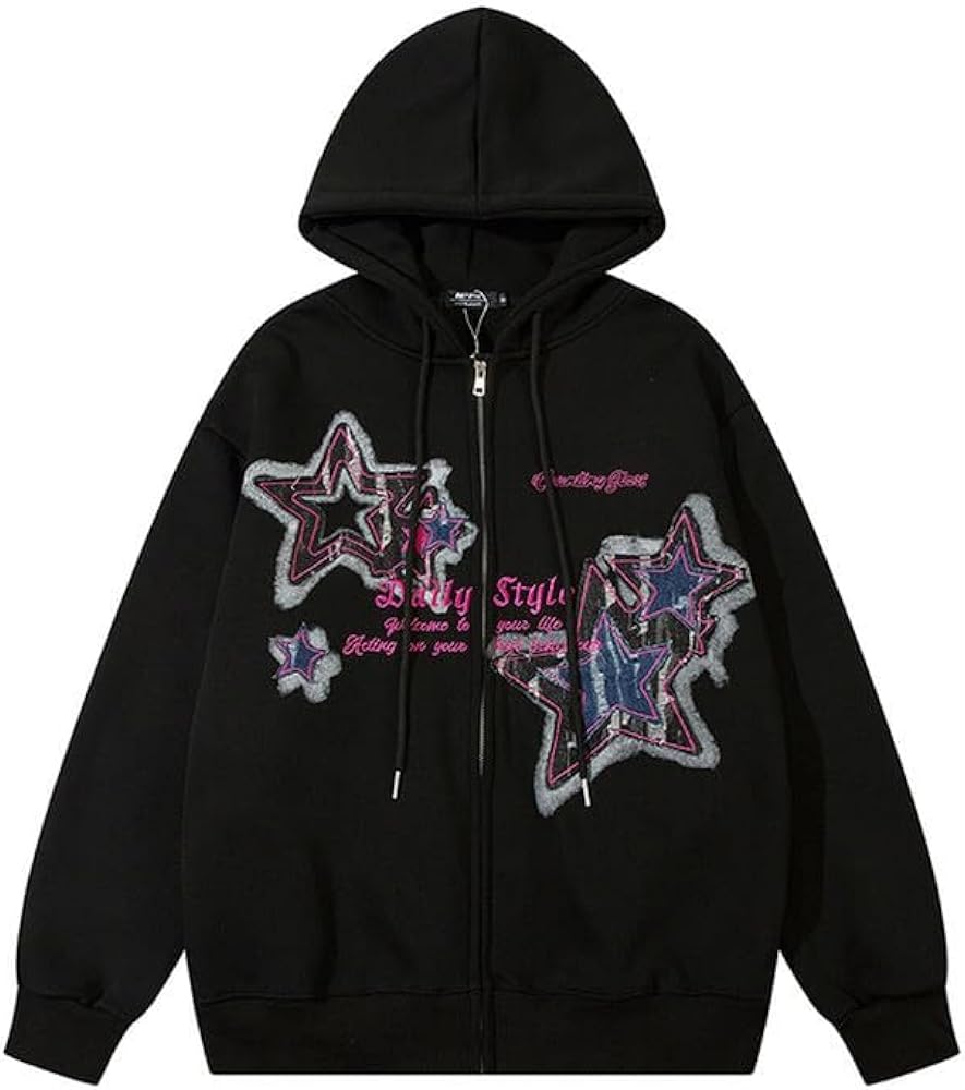 Lafaguw Graphic Hoodies for Women Men Zip Up Star Jackets Fashion