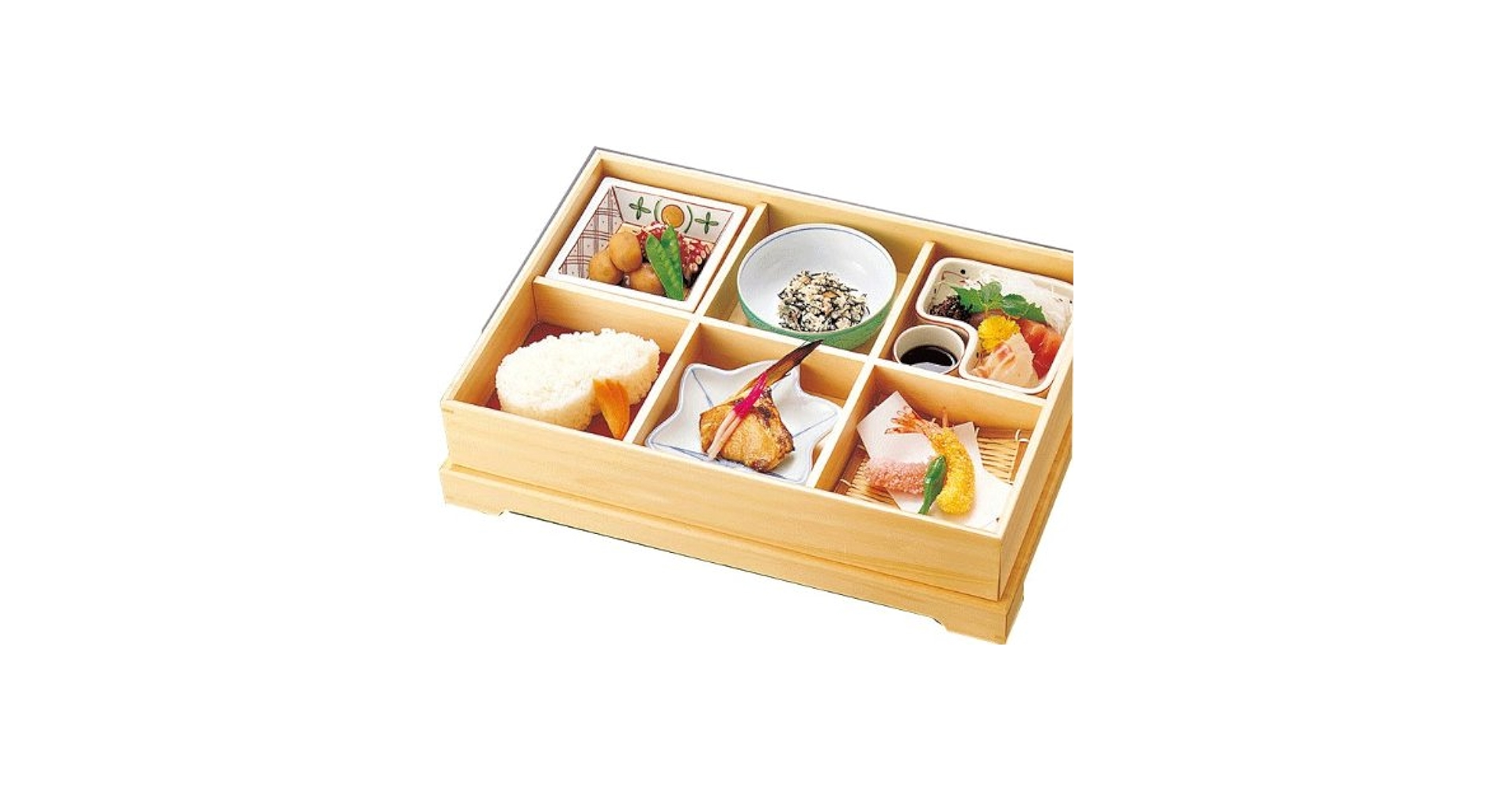 松花堂/ヒノキ 檜彩（ひさい）弁当箱 六ツ切 （身・蓋・仕切り付き）5