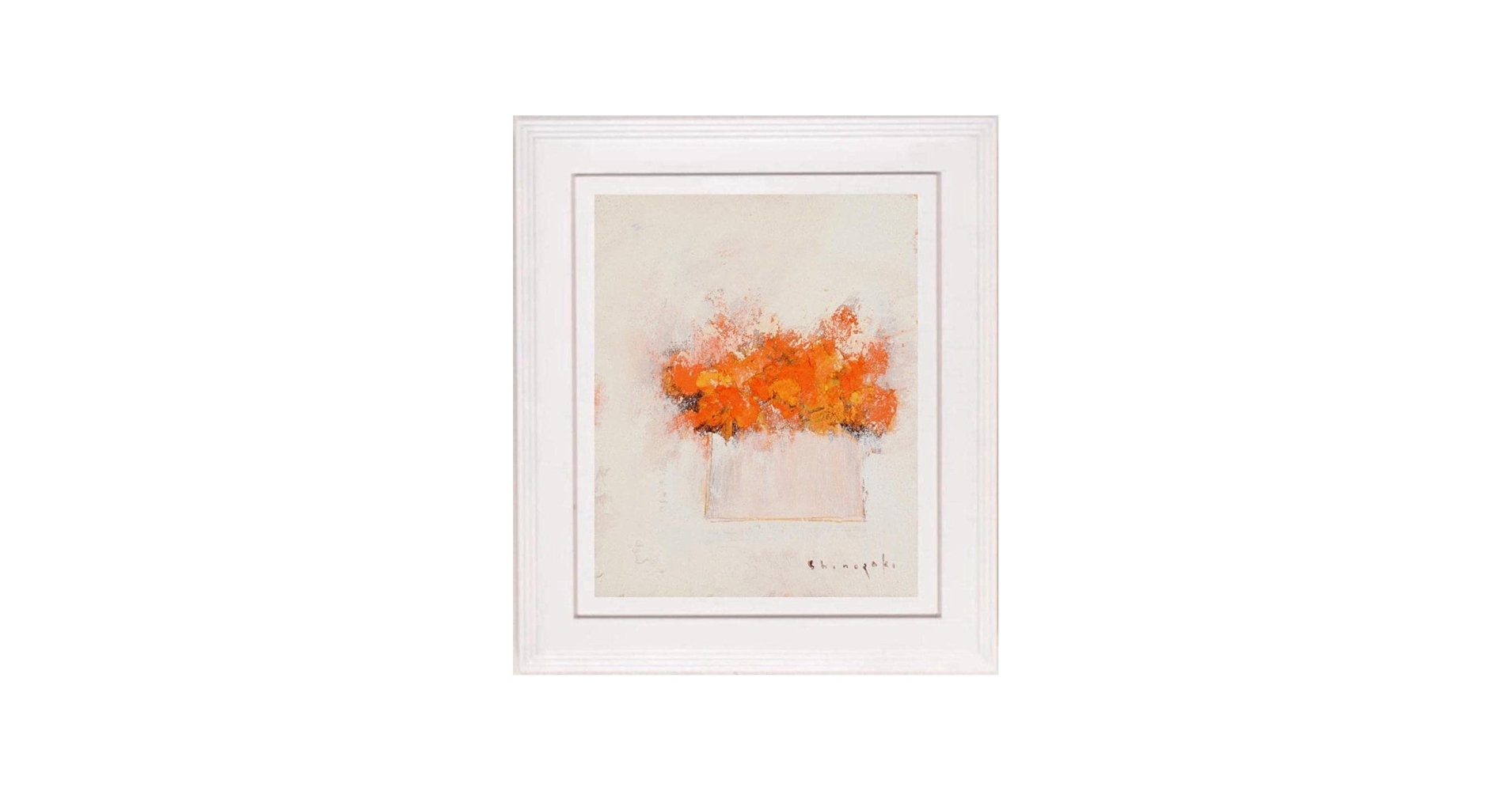 Amazon.co.jp: 篠崎晴夫 白い背景のオレンジの花 花 絵画 油絵 静物画