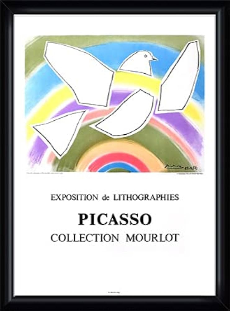Amazon.co.jp: ポスター パブロ ピカソ 虹と鳩 額装品 ウッドハイ