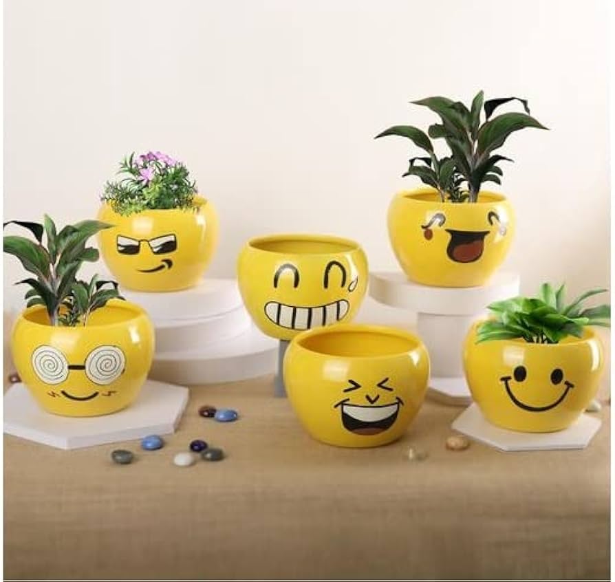 Metal Design Handmade Smiley Emoji Metal Planter | Planter Enamel