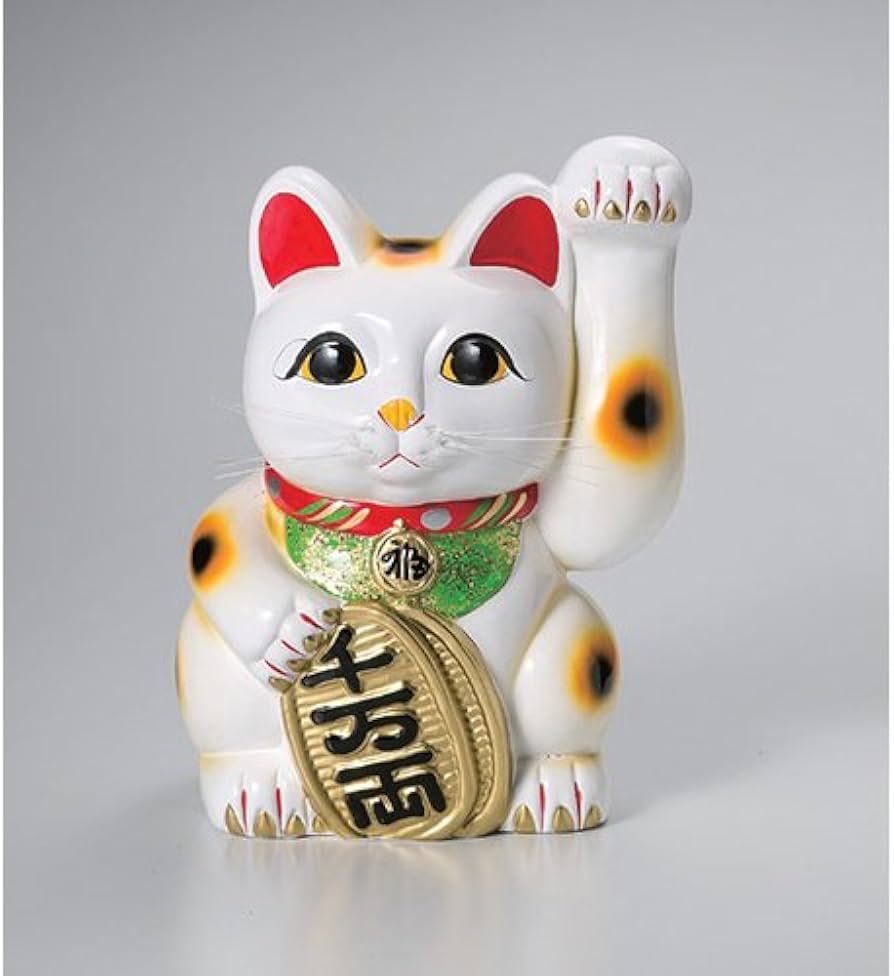 Amazon｜招き猫 白手長小判猫13号(左手) [30 x 28 x 40.7cm] 常滑焼