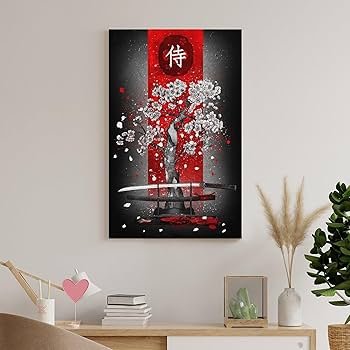 Amazon.co.jp: 絵画 おしゃれ 桜 侍 サムライの剣 和風 アートパネル