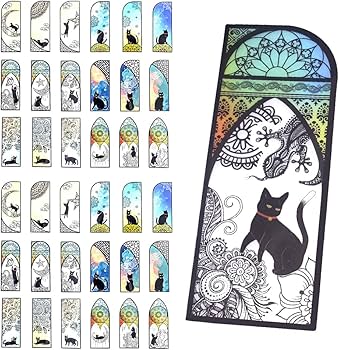 Amazon | ステンドグラス風 しおり 黒猫デザイン カラフル 透かし