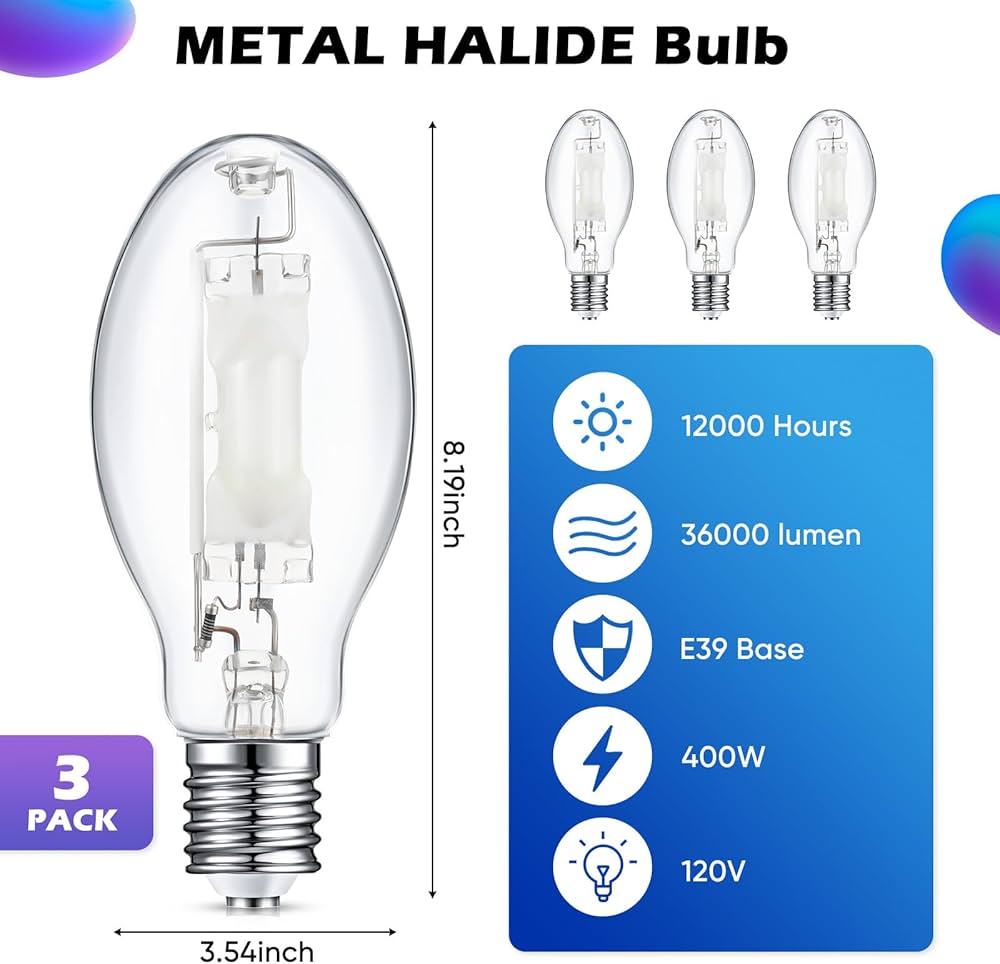 Rossesay 3 Pcs 400 Watt Lighting Metal Halide Lamp MH400/U/MOG