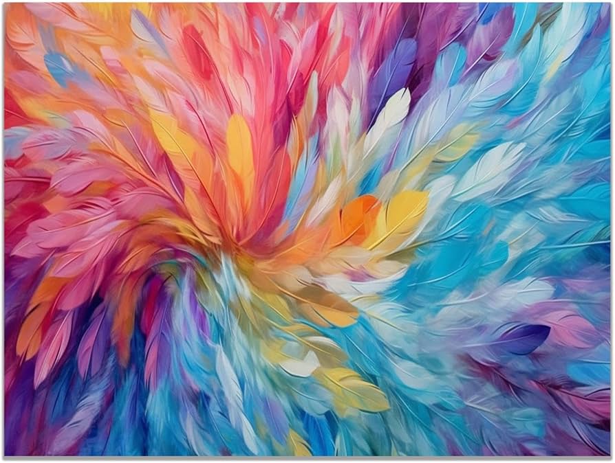 Amazon.co.jp: SHYAMIC 抽象的なカラフルな絵画, 抽象的な羽 アート