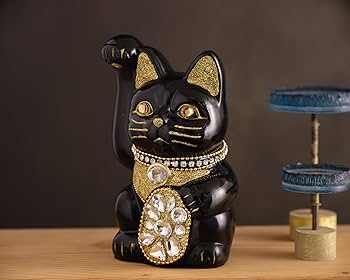 Amazon.co.jp: ご縁猫 ジュエリーキャット(M-SIZE 黒 Black）右手あげ