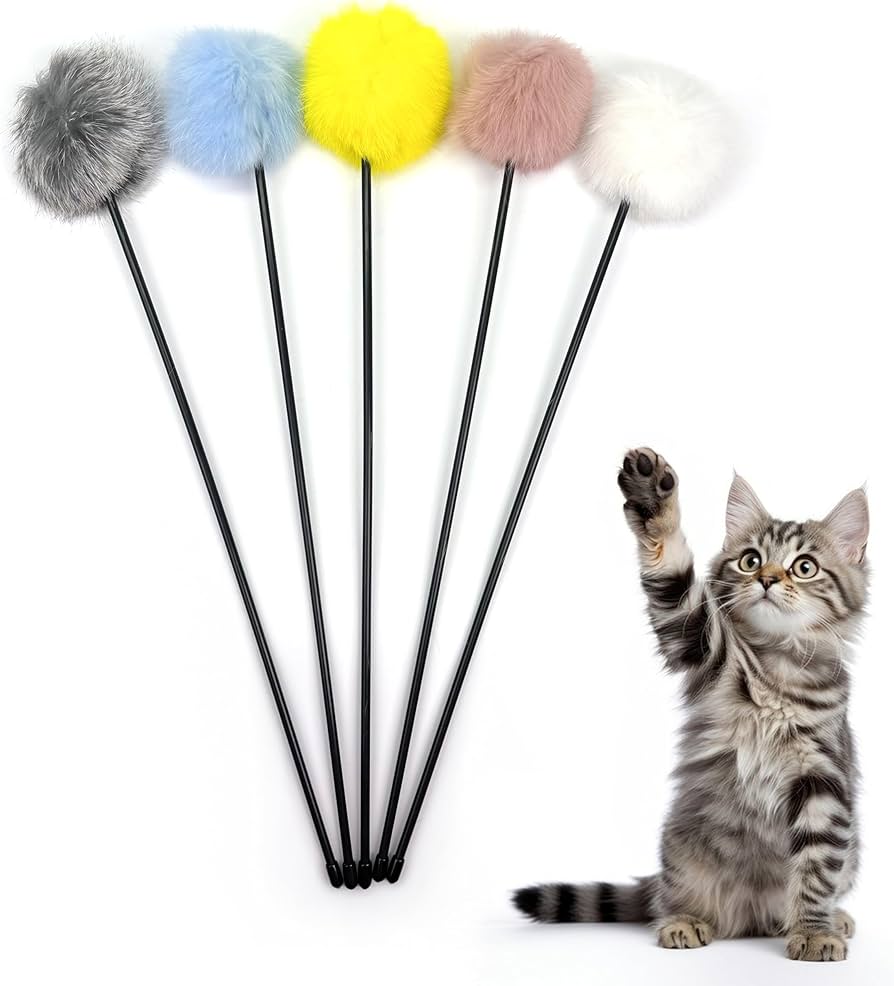 Amazon | 天然ウサギ毛 猫おもちゃ 5色セット｜全長43cm×ウサギ毛