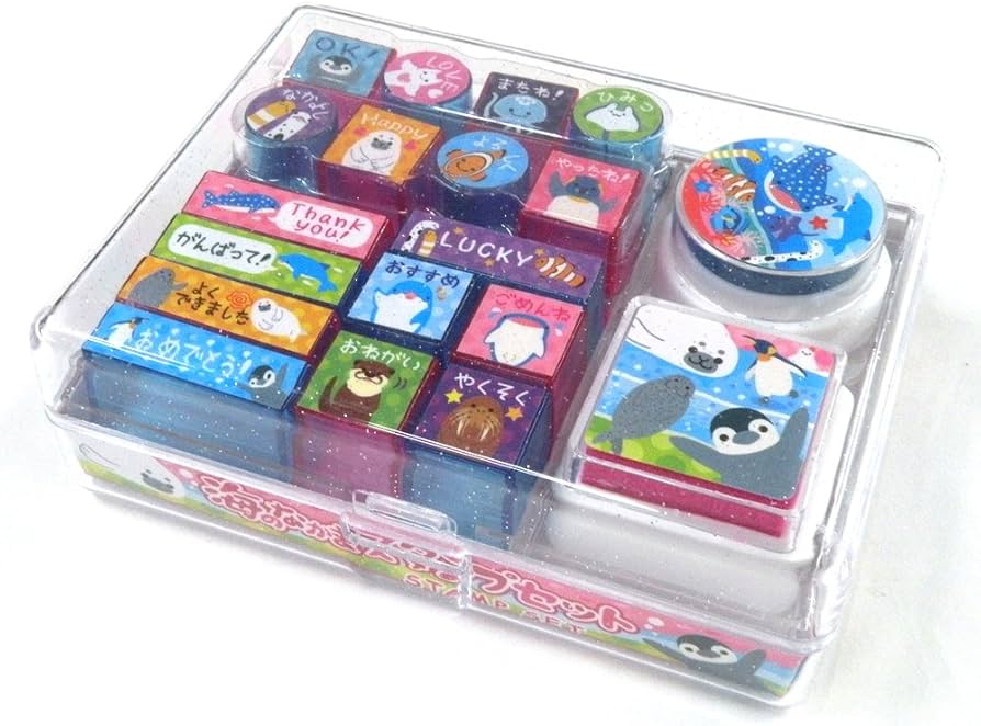 Amazon.co.jp: スタンプ セット スタンプ台付き ケース付き 【 海の