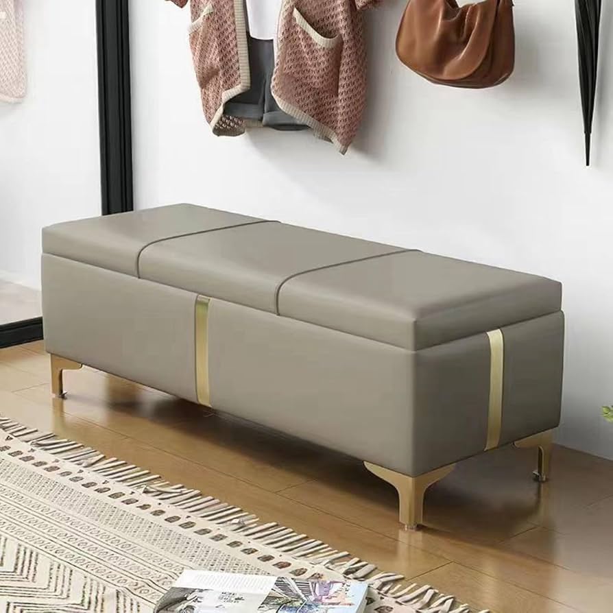 Amazon｜THLD 収納付き スツール ソファ ソファー ベンチ グレー2
