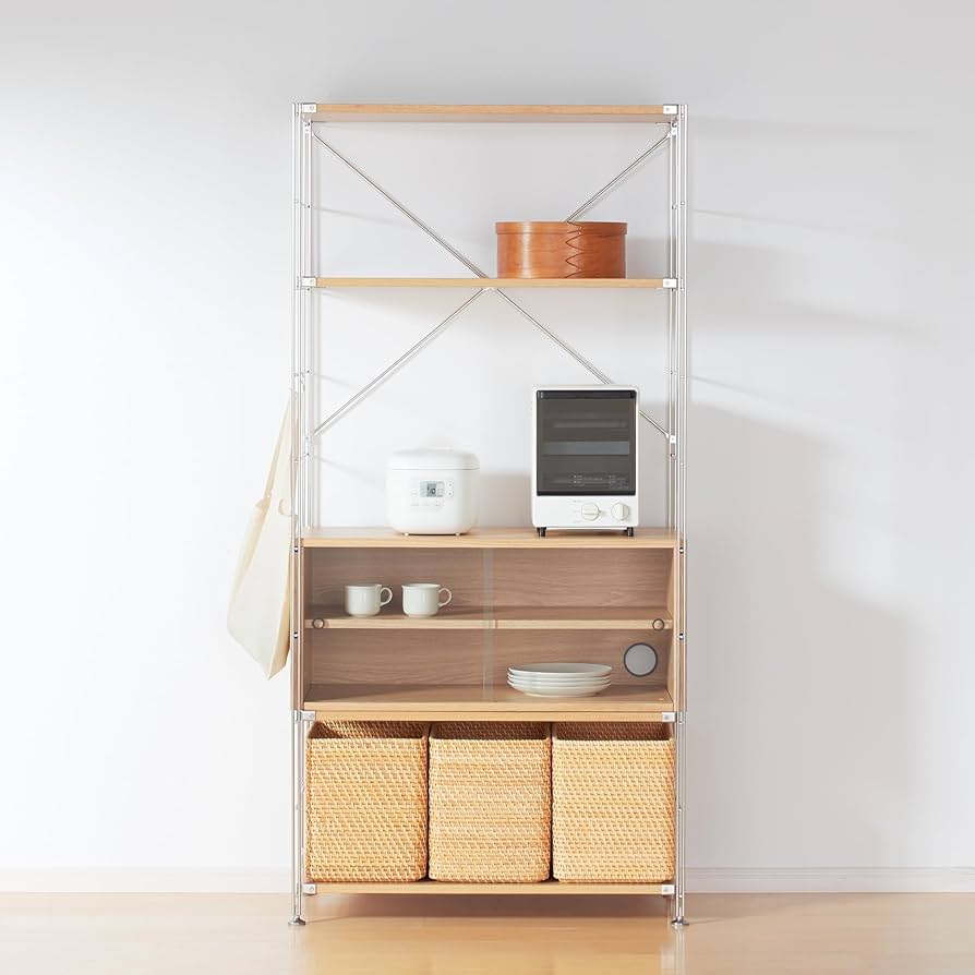 Amazon｜無印良品 ステンレスユニットシェルフ・オーク材カップボード