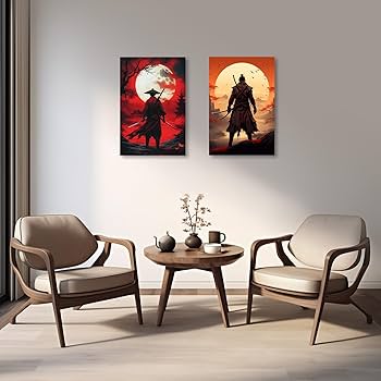 Amazon.com: ZXHYWYM Samurai Canvas Wall Art Samurai Back Full Moon