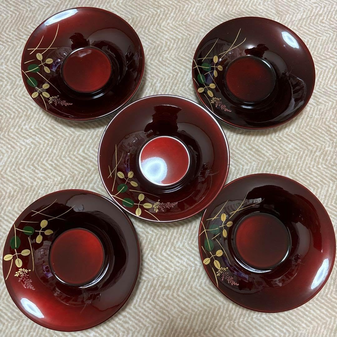 輪島塗 茶托5枚組 朱塗り 漆器 茶托 南天 輪島塗 茶托 5客 朱塗り