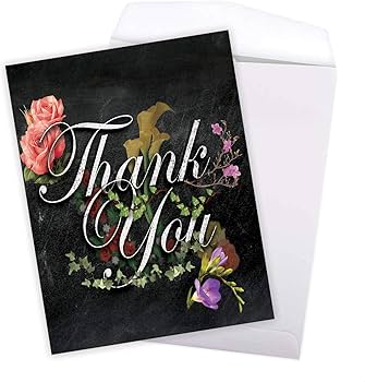 J2358ATYG Jumbo Thank You Card: Chalk and Roses With Envelope