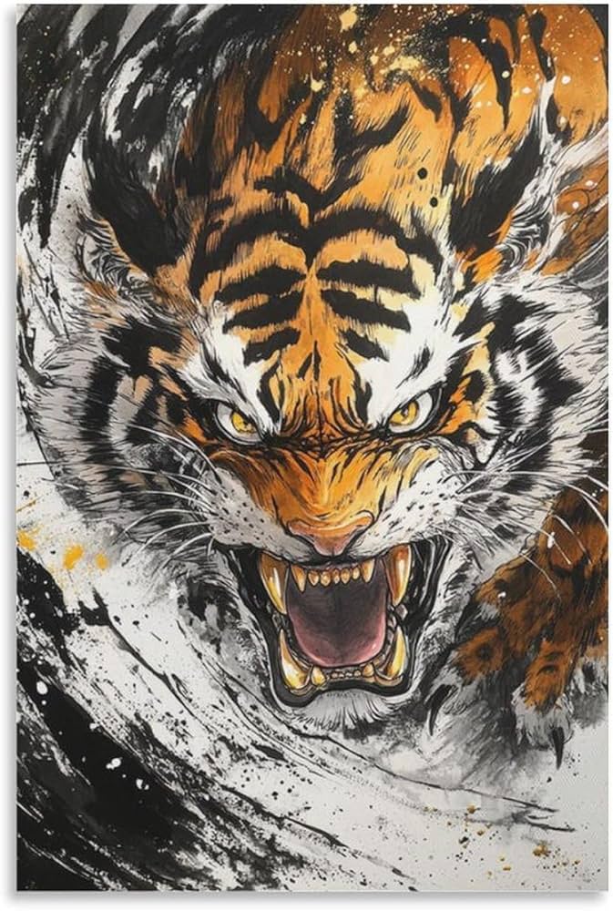 Amazon.co.jp: トラ タイガー 虎 迫力 金 縁起物 福 幸 風水 虎 絵画