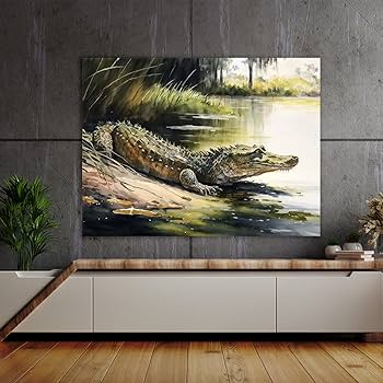 Amazon.com: Sense Canvas Alligator Basking In Sun 4 Canvas Art