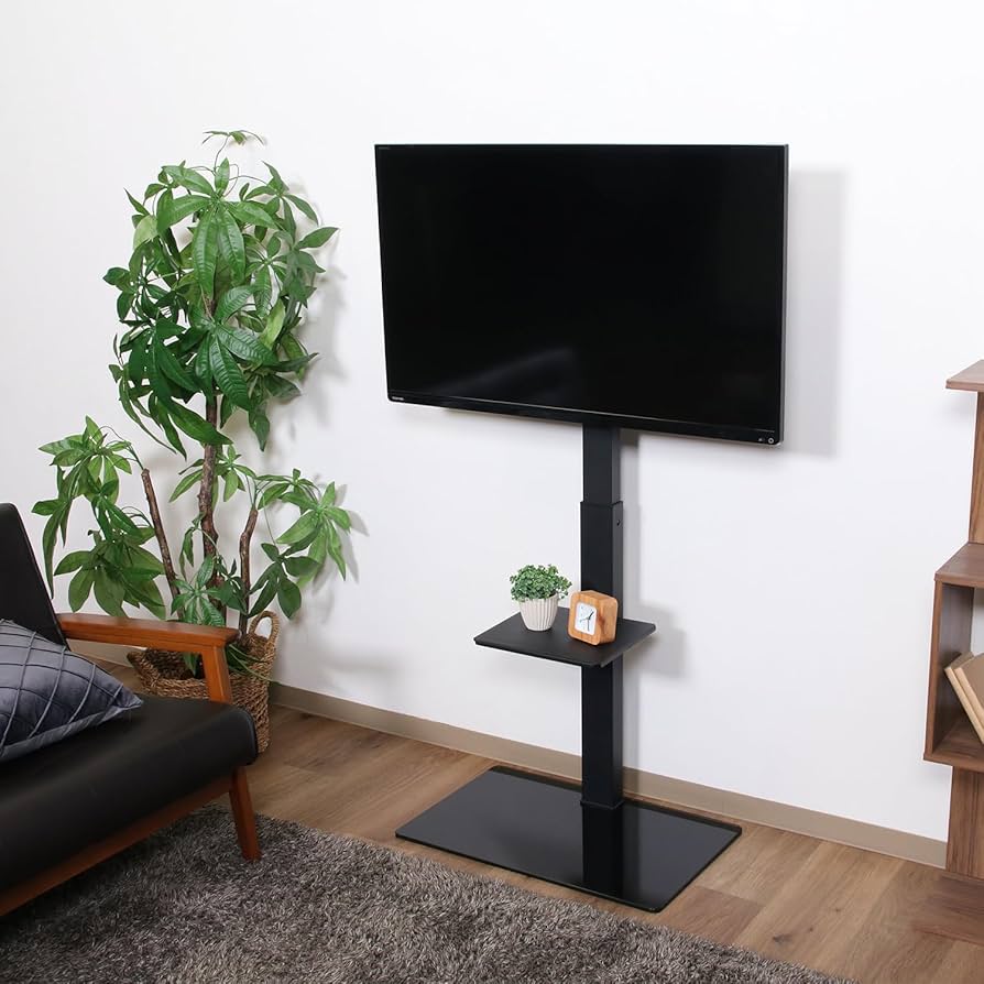 Amazon｜不二貿易 TVスタンド 幅65×奥行40×高さ146cm ブラック 強化