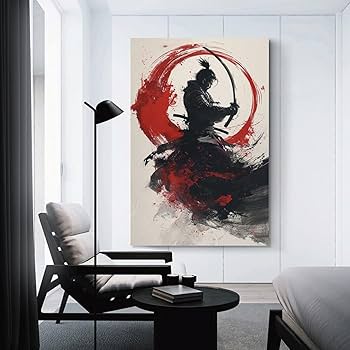 Amazon.co.jp: 絵画 剣を持った日本の武士 アートパネル ポスター 赤い