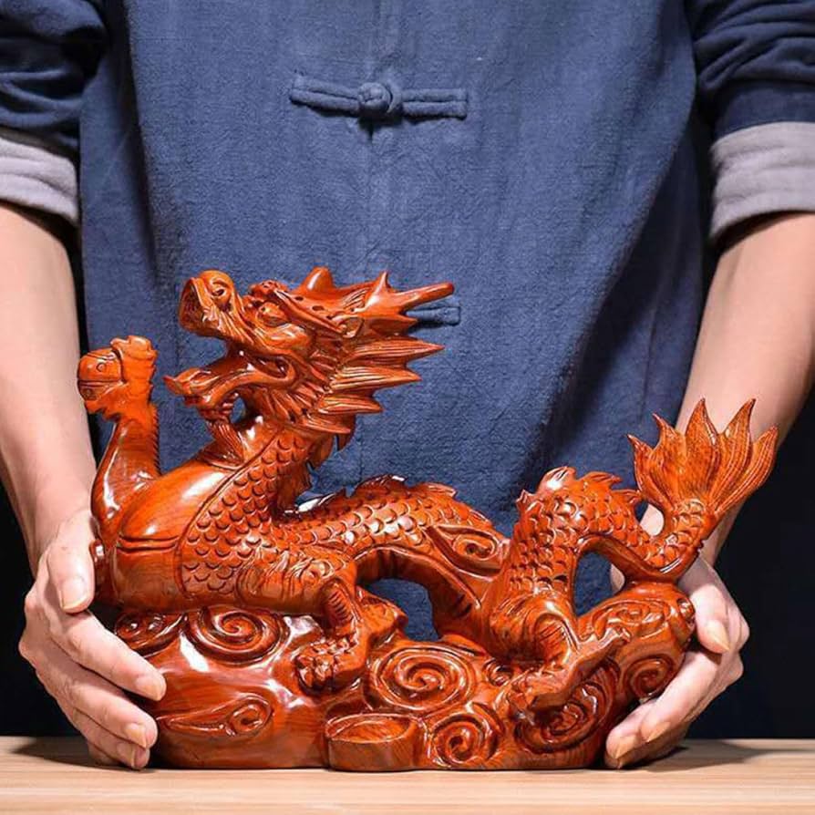 Amazon｜JEWEDECO 木の龍の像 中国の風水図 中国の の置物 の富の彫像
