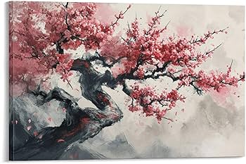 Amazon.co.jp: 絵画 桃の花の中国風水墨画インテリア 絵画 魅力的な花