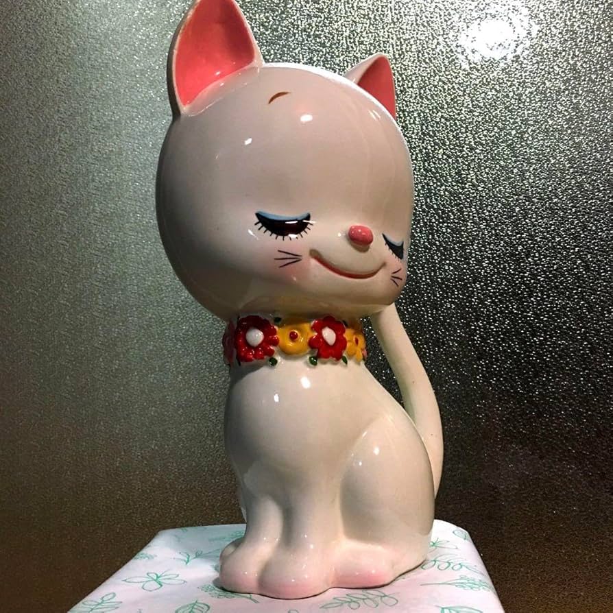 Amazon.co.jp: 内藤ルネ 猫 ネコ 貯金箱 陶器 レトロ 1970年代 当時物