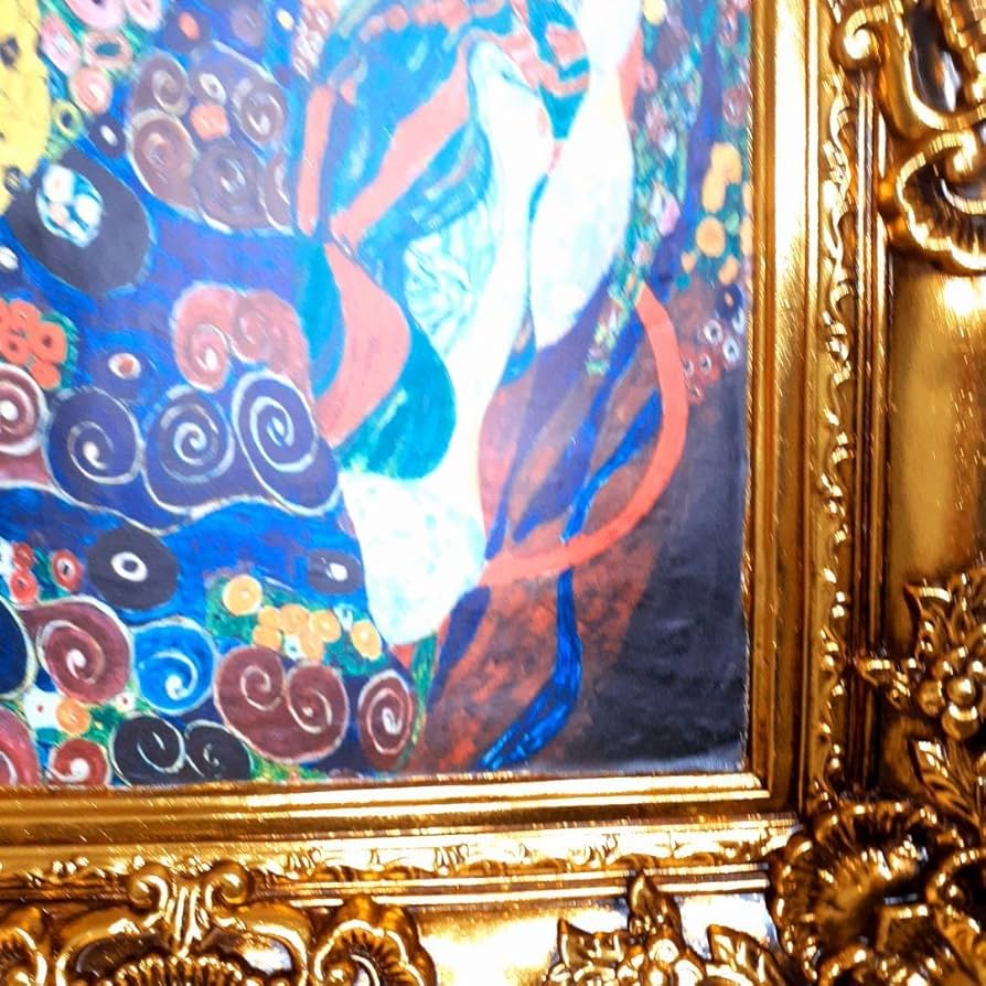 グスタフクリムト作画TheMaiden良質キャンバス豪華金箔額縁付
