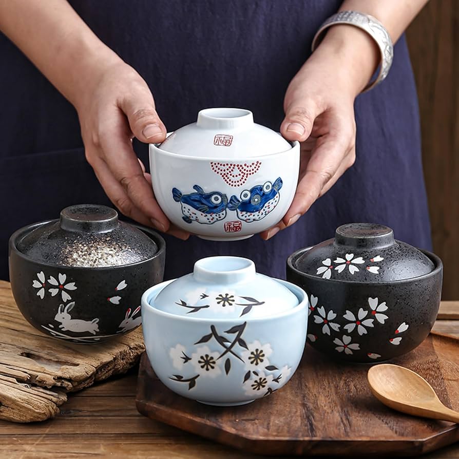 Amazon｜vonghome 蒸し碗 茶碗蒸し碗 蓋付き 蒸し器 日本風 陶器 300ml
