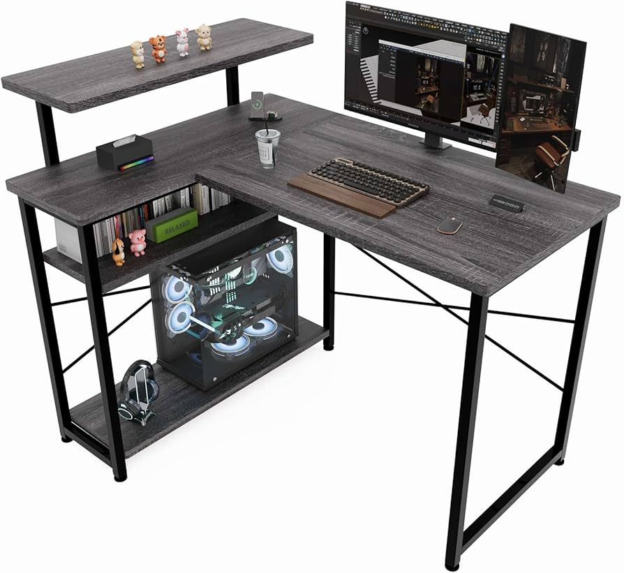 Amazon.co.jp: ZXD Computer Desk, L-Shaped Gaming Desk, Width 41.3