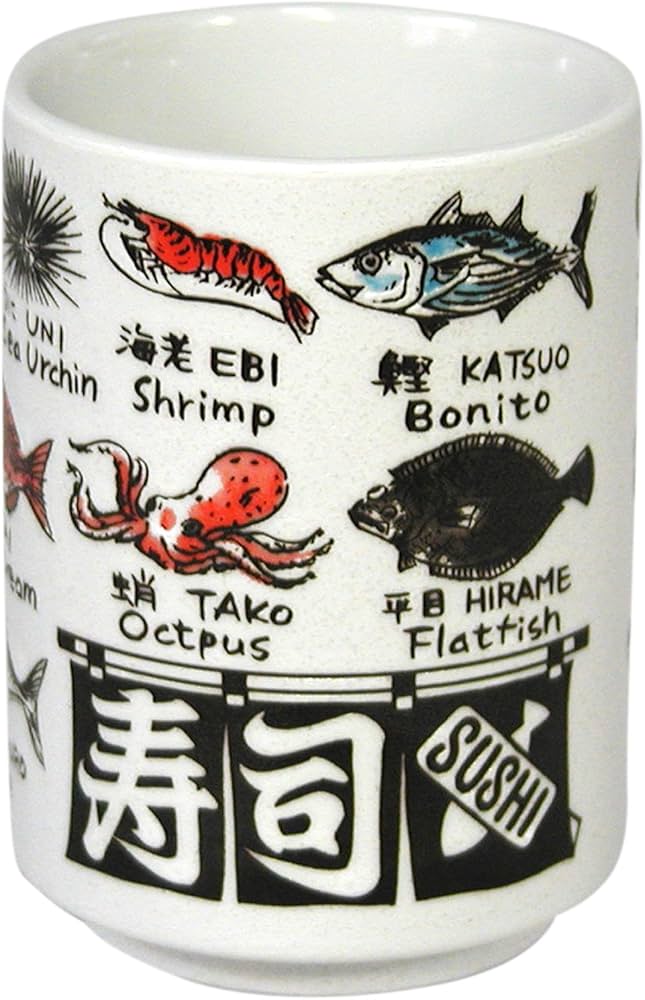 Amazon｜山志製陶所 中切立湯呑 JAPANシリーズ 魚英語 C3-7｜湯呑み