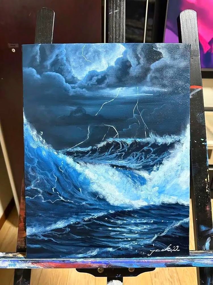 Amazon.co.jp: 油絵 風景画 荒れた海 F6 嵐 : おもちゃ