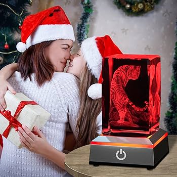 Eicxjui 3D Tiger Crystal Night Light with Multicolor LED Base