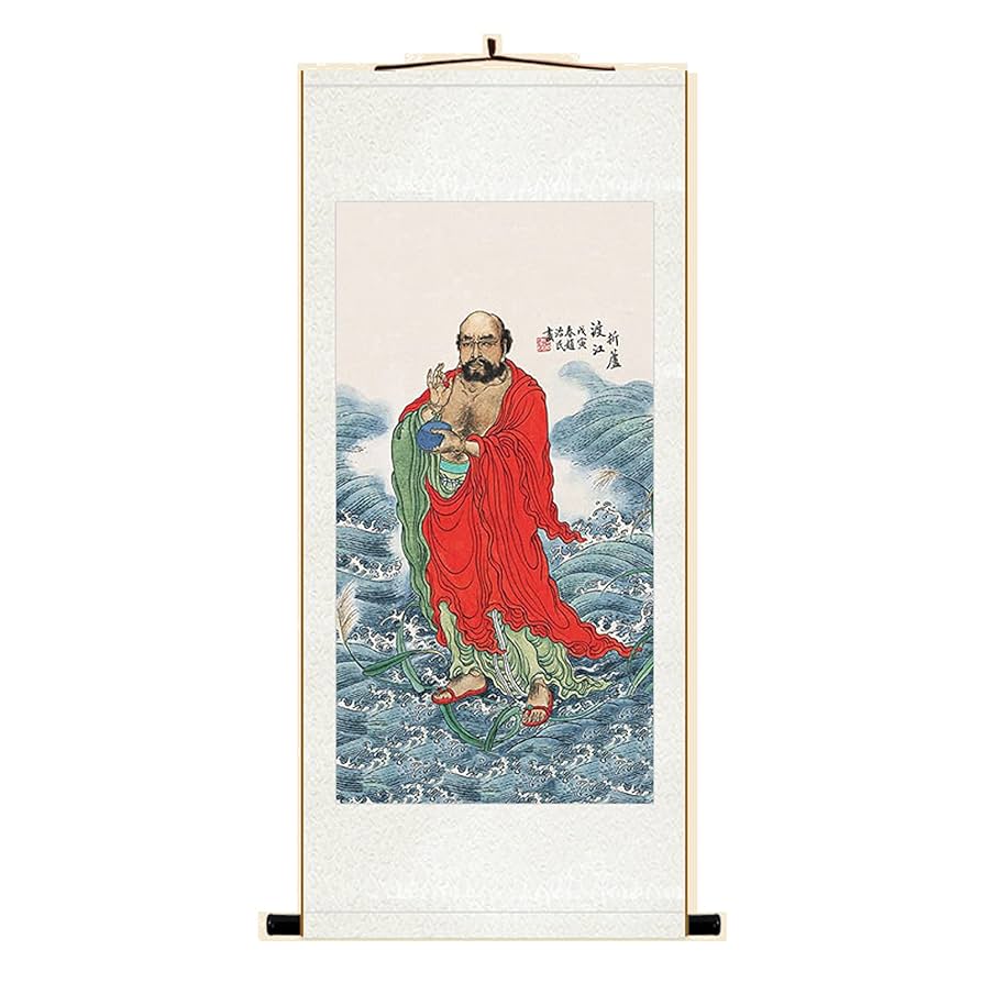 真作】稲葉心田「達磨円覚大師半身像・廓然無聖・画賛」紙