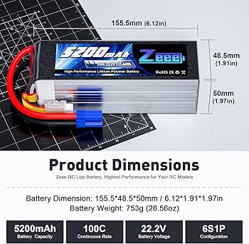 Amazon.com: Zeee 6S Lipo Battery 5200mAh 22.2V 100C Soft Pack