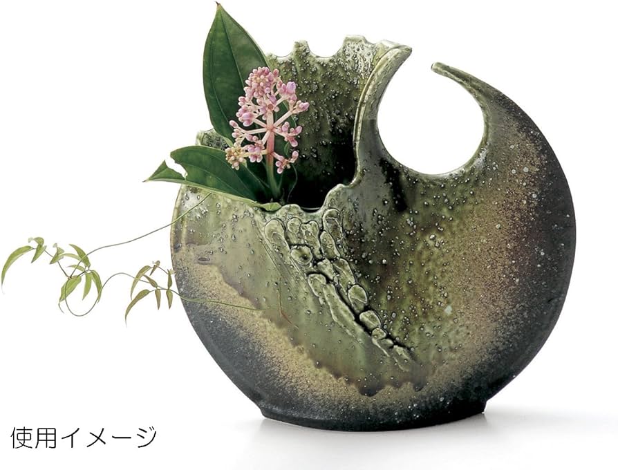 Amazon.co.jp: 信楽焼 へちもん 花瓶 フラワーベース 大きい 変形 緑