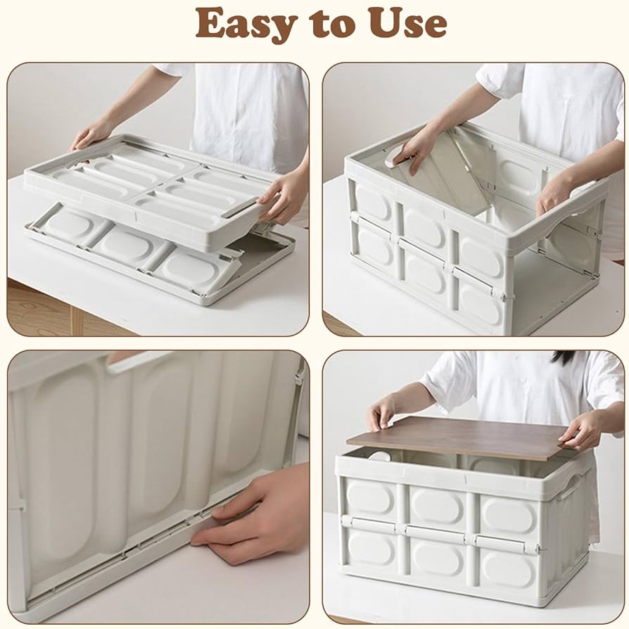 Amazon.com: Tissting Folding Storage Box with Wooden Cover, 30L