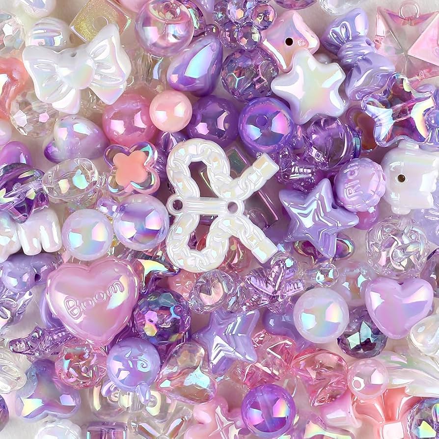 Amazon.co.jp: 50g ピンクパープルアクリルビーズ - かわいいフラワー