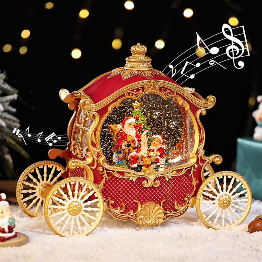 Amazon.co.jp: Lewondr スノードーム クリスマスオルゴール 馬車