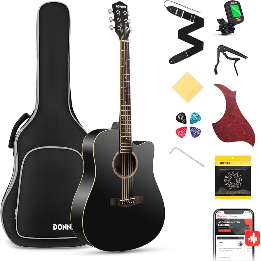 Amazon.com: Donner Black Acoustic Guitar for Beginners, Adult