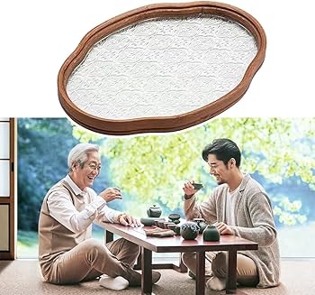 Amazon.co.jp: ガラストレー 茶席 トレイ ガラス 木製 お盆 昭和