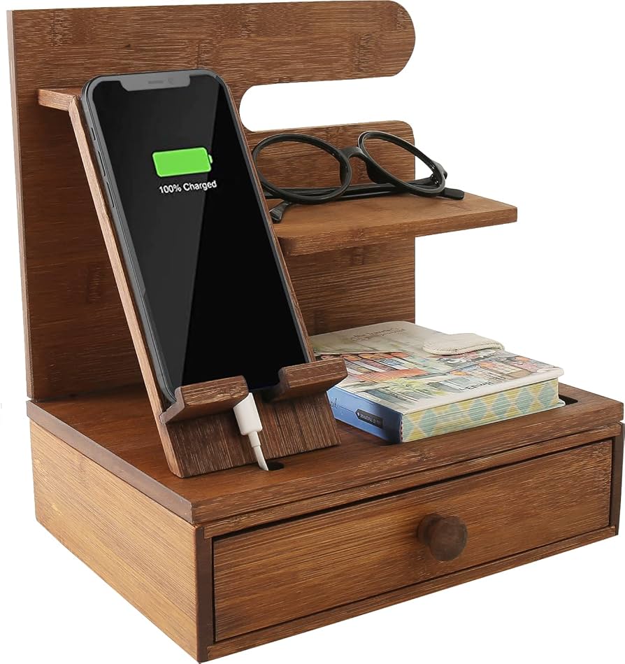 Amazon.co.jp: デスクオーガナイザー 木製スマホスタンド 木製携帯