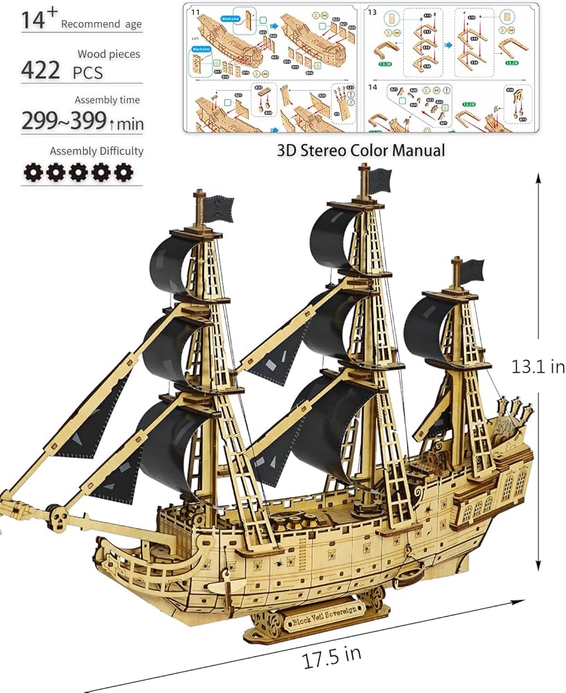Amazon.com: Pirate Ship 3D Wooden Puzzle for Adults - Ideal