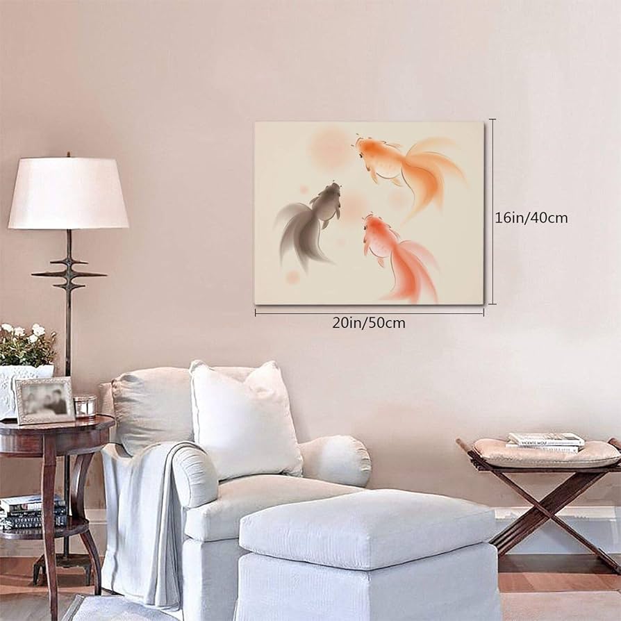 Amazon｜DADABULIU アートパネル 絵画 金魚 水墨画 上品 魚 和風